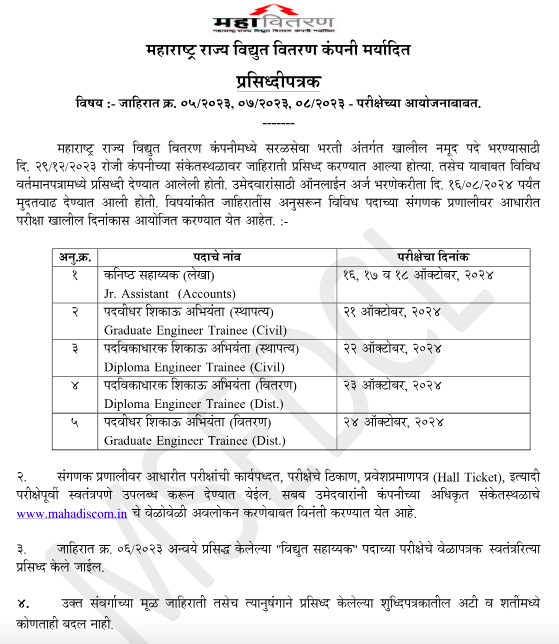 Mahavitaran time table